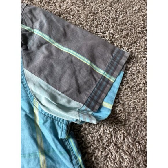 Amplify Mens Blue Gray Color Block Short Sleeve Button Down Size XL Pocket - Picture 6 of 16